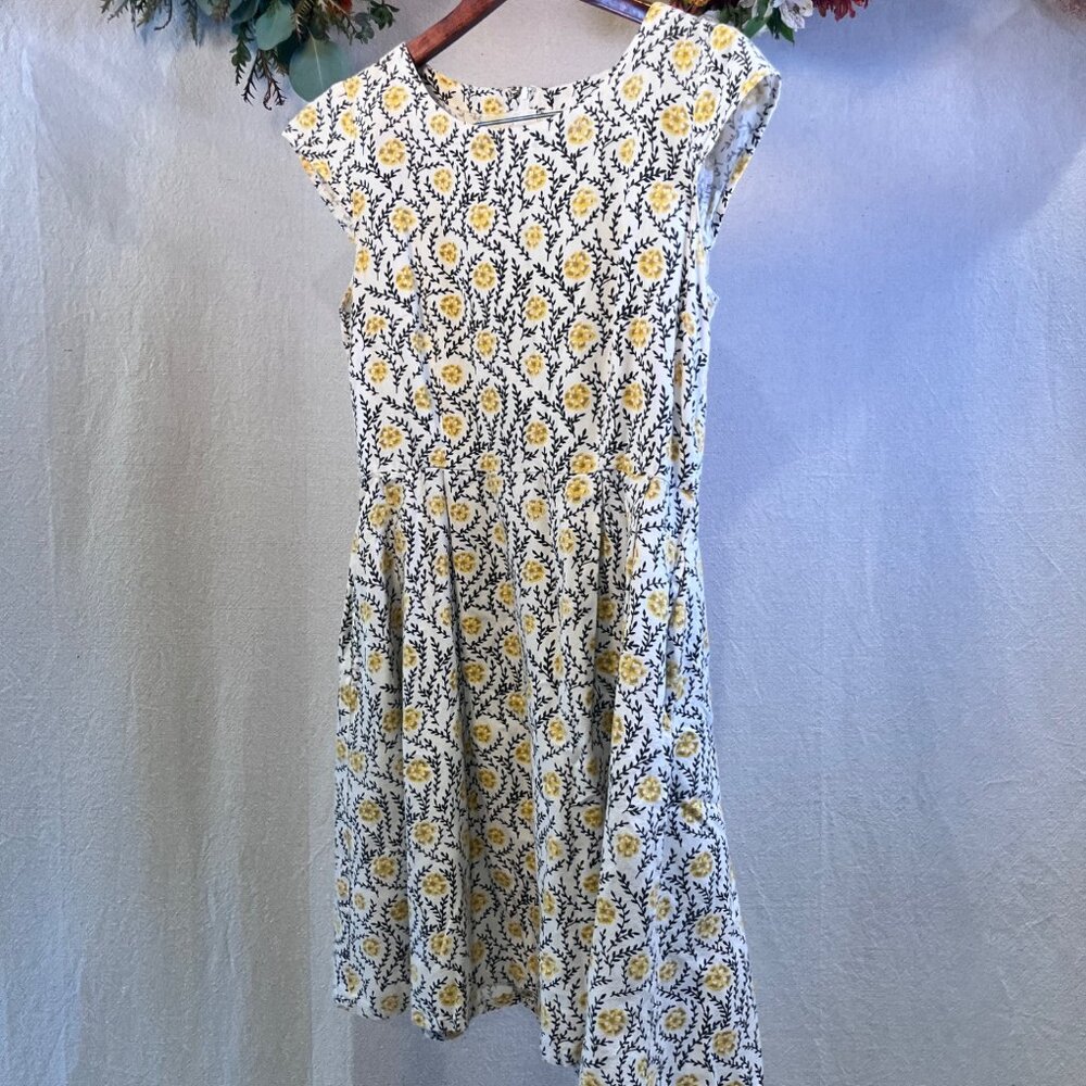 Mata Traders Yellow Floral Hand Block Print Fair Trade Cotton Dress S - Picture 4 of 6